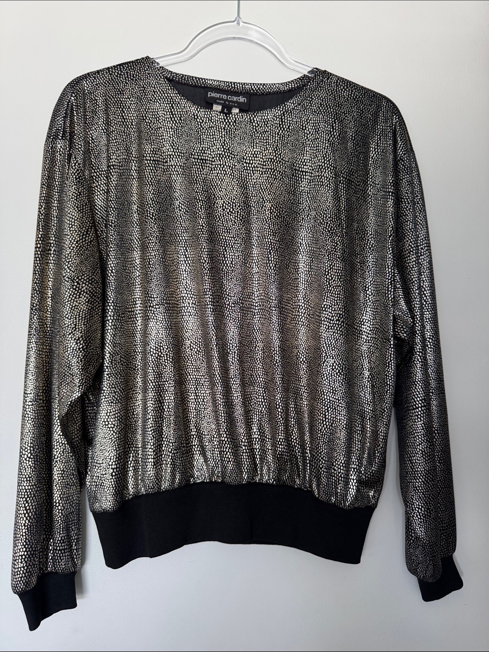 Vintage Pierre Cardin Blouse with Silver Metallic Dot Pattern
